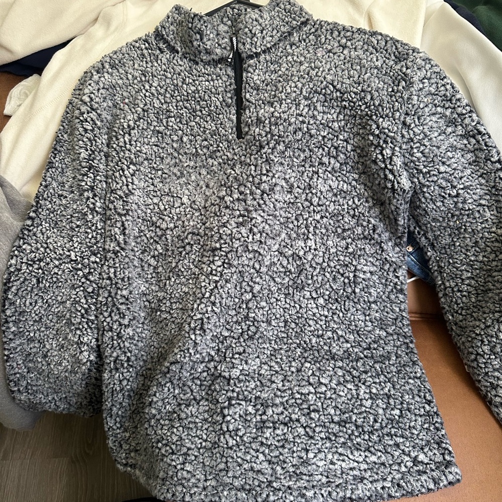 Cozy Gray Sherpa Pullover quarter zip 1/4